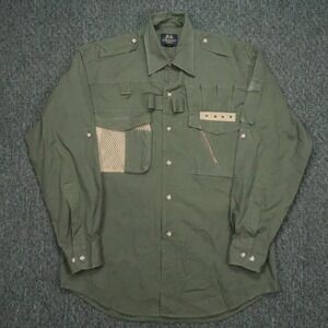 VINTAGE Willis Geiger Shirt Mens Medium Green Safari Utility Hunting Long Sleeve